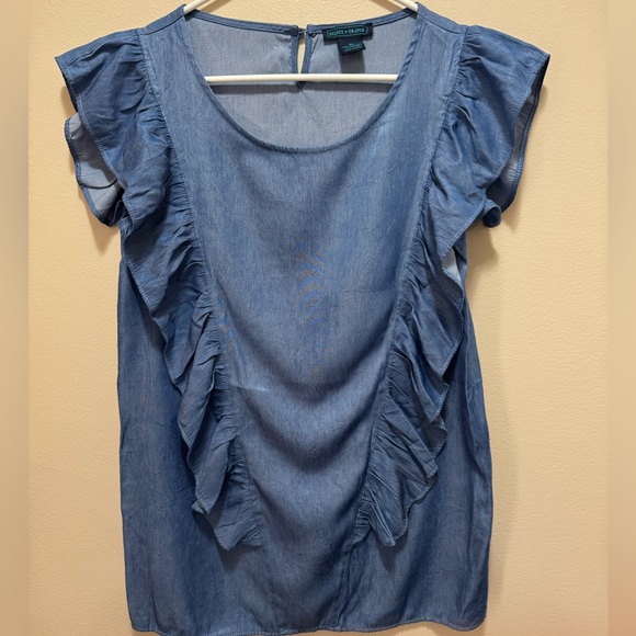 Select + Trend Denim Ruffle Top - Picture 3 of 5